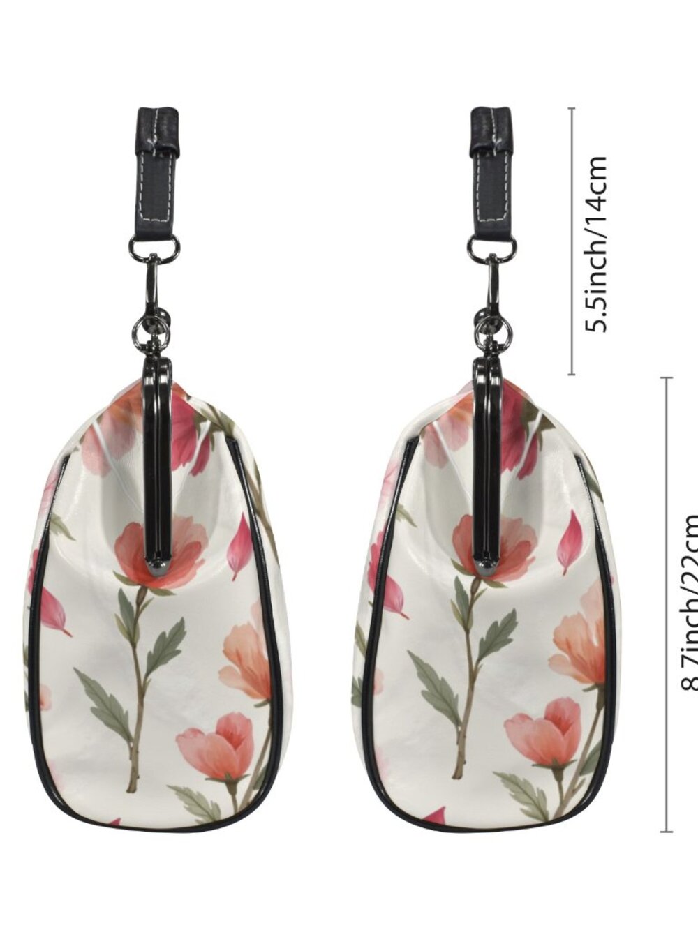 🌹Rose Floral Kisslock Crossbody Bag Vintage Clasp Waxed PU Shoulder Purse👜 - Picture 10 of 11